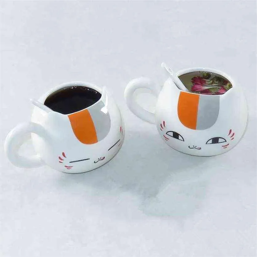 345ml Creative Natsume의 책 Nyanko Sensei Cafe Face Cute Catroon Ceramic White Cat Tea Tea Cup 도자기 머그 gif240d