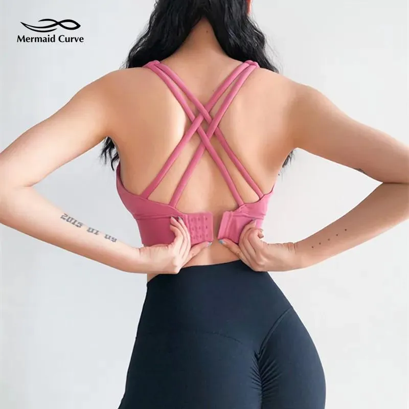 Bras Mermaid Curve High Support Sports Bra Female Shockproof Gather Gym Running Bra 2021 New Back Cross Adjustable Yoga Bra