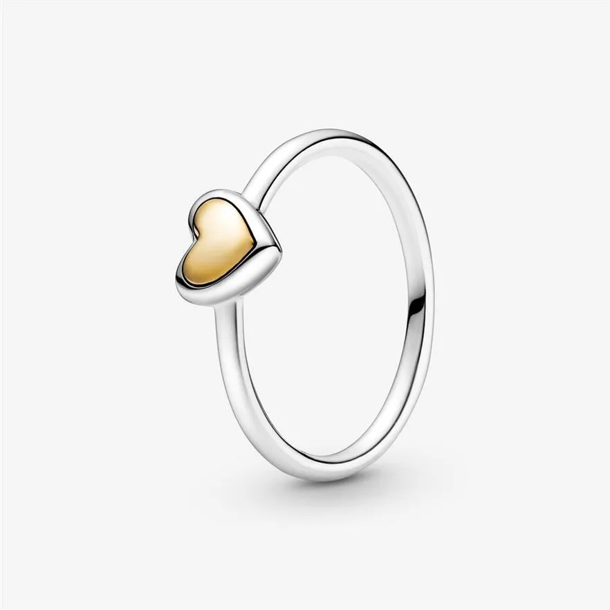 Ręcznie wykończony 925 Sterling Srebrny Pierścień Złotego Serca dla kobiet Pierścionki zaręczynowe ślubne