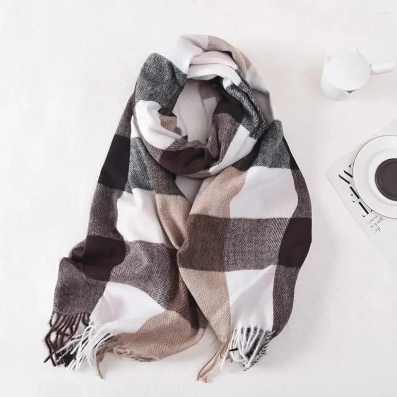 Schals Winter-Schal für Damen, doppelseitig, Plüsch-Quaste, breit, lang, dick, winddicht, mit dekorativem Plaid-Druck, weich