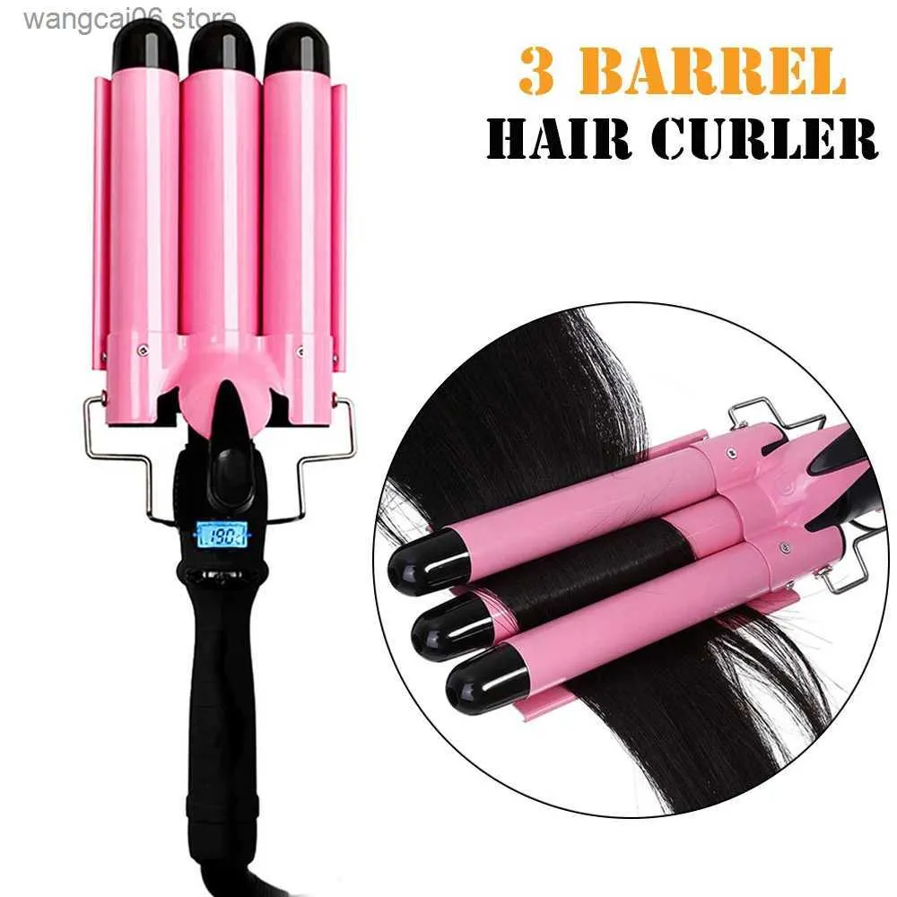 Encrespadores de cabelo alisadores triplo curling ferro 3 barril modelador de cabelo friso onda grande cabelo vacilar ferramentas de estilo curling wand curl máquina ondulação para cabelo t231216