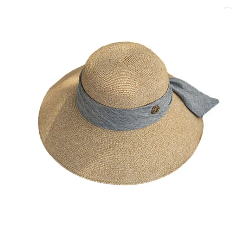 Berretti Nastro Bowknot Decor Cappello da sole Cupola rotonda Pieghevole Sottile Anti-UV Donna Tesa larga Protezione solare Paglia Moda