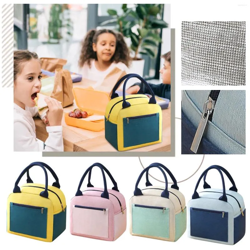 Bolsa de almuerzo con aislamiento reutilizable para vajilla, con bolsillo lateral, caja a prueba de fugas, asas acolchadas suaves para mujeres, hombres, adultos y niños, duradera