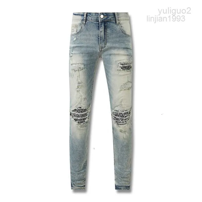 2023Mens Designer Man Revival Haute Qualité Pile Européenne Ripped Jean Denim Version Longue Droite Régulière Moderne Lettre Patch Travail Trou Hommes Pantalons