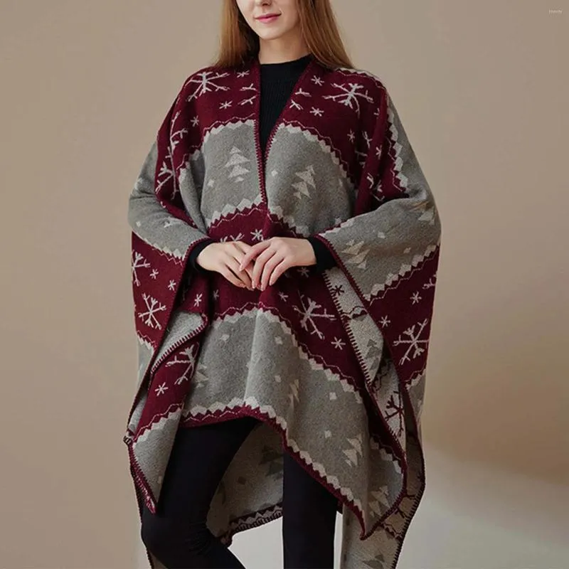 Halsdukar damer boho kväll wrap kvinno mode kontor filt cape med jul delad förtjockad poncho