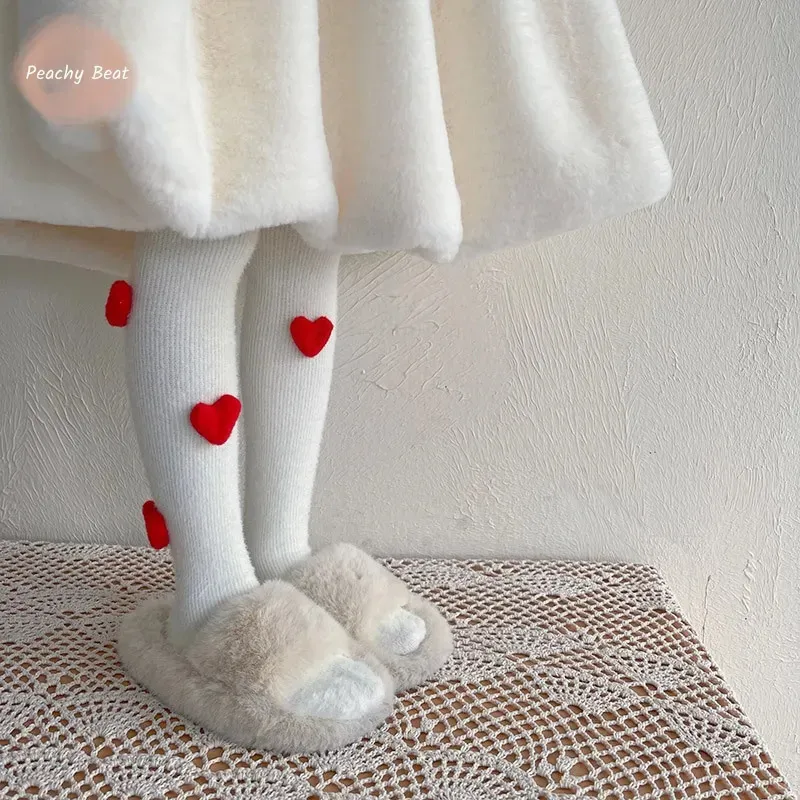 Leggings Tights Baby Girl Princess Rex Rabbit Fur 3D Love Leggings Connect To Feet Child Cotton Pant Thick Trousers Warm Baby Clothes 1-6Y 231215