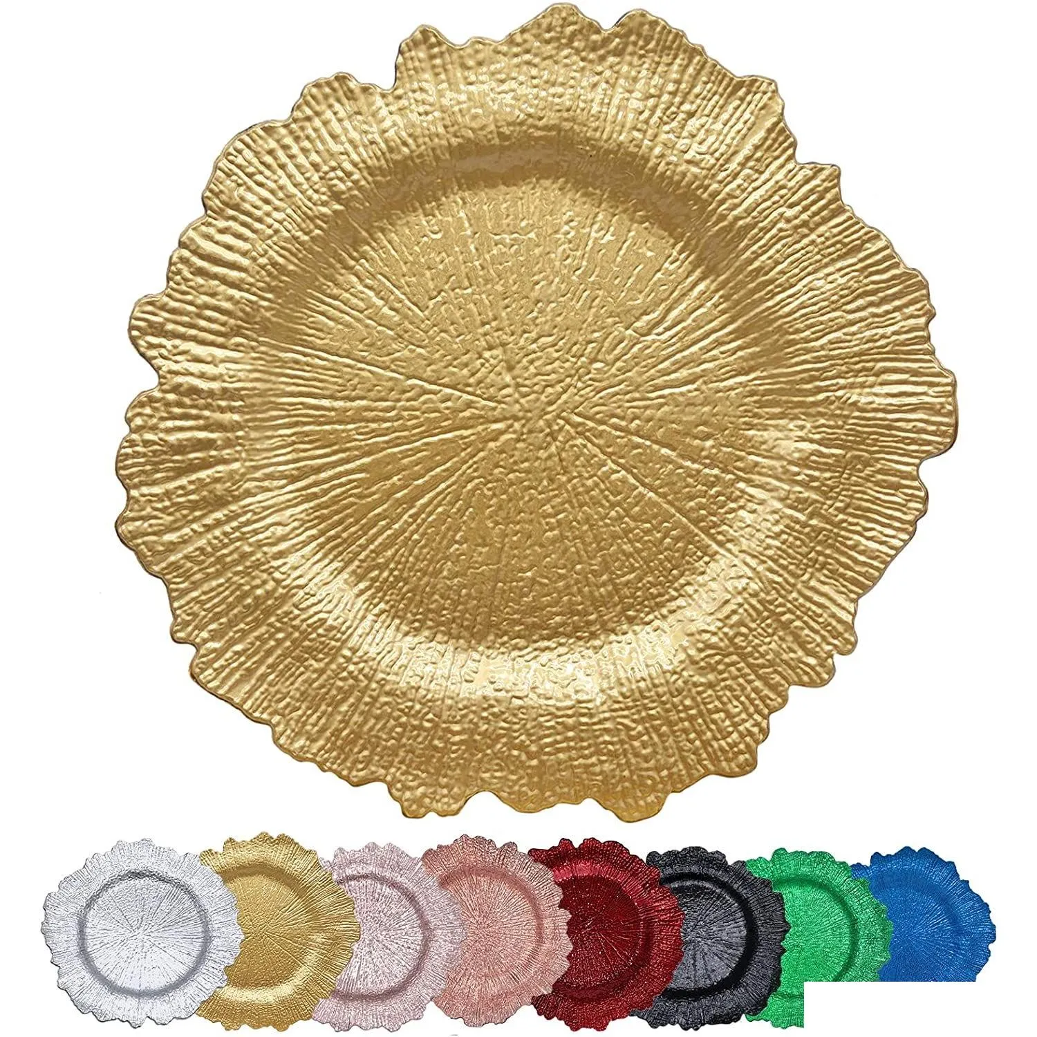 Parti Dekorasyonu 13 inç Altın Şarj Cihazı Plakaları Yuvarlak Plastik Resif Plaka Şarj Cihazları Akşam Yemeği İçin Düğün Partisi Zarif Dekorasyon Damlası Dyn0c