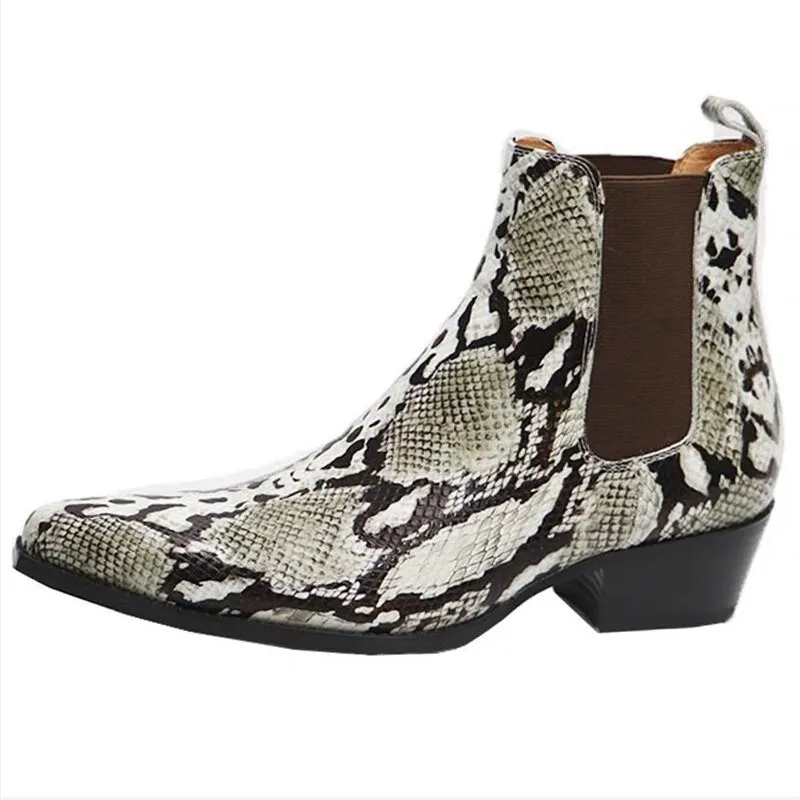 Nya modemän äkta läder chelsea boot spetsig tå man bekväm snakeskin ankel stövel