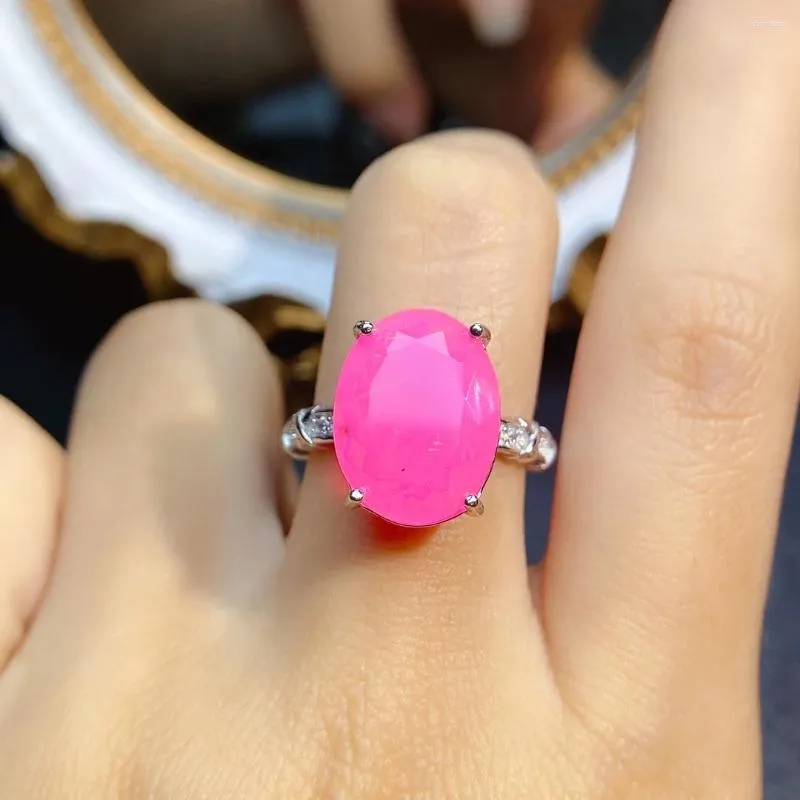 Küme halkaları oval 12x15mm pembe ateş opal nişan yüzüğü 925 STERLING Gümüş Solitaire Düğün Art Deco Gelin Yıldönümü Kadın Hediye