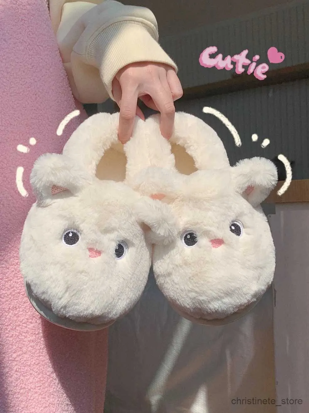 Pantofola rosa gattino peluche pantofole da casa donna simpatico orso gatto scarpe INS calore invernale da donna pantofole di cotone per la casa femminile R231216