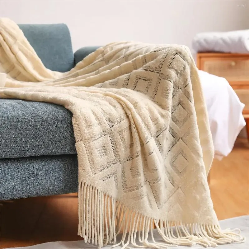 Blankets Home El Pure Cotton Bedding Office Sofa Knitted Cover Blanket With Tassel Tapestry For Bed Airplane Travel Decor