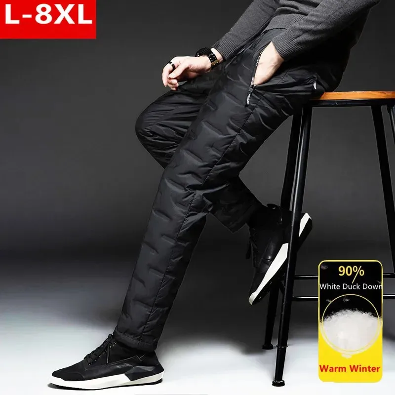 Pantaloni da uomo Piumini d'oca da uomo Imbottiti da esterno invernali 8XL 7XL 6XL Jogger Pantaloni termici impermeabili caldi Taglie forti Abiti resistenti al freddo 231216