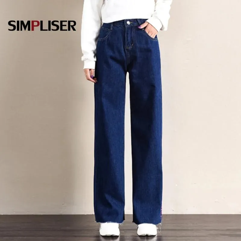 Jeans High Waist Women Denim Blue Jeans Wide Leg Loose Jeans Trousers Plus Size 32 Femme Boyfriend Jeans Big Sizes Baggy Pantalon 2020