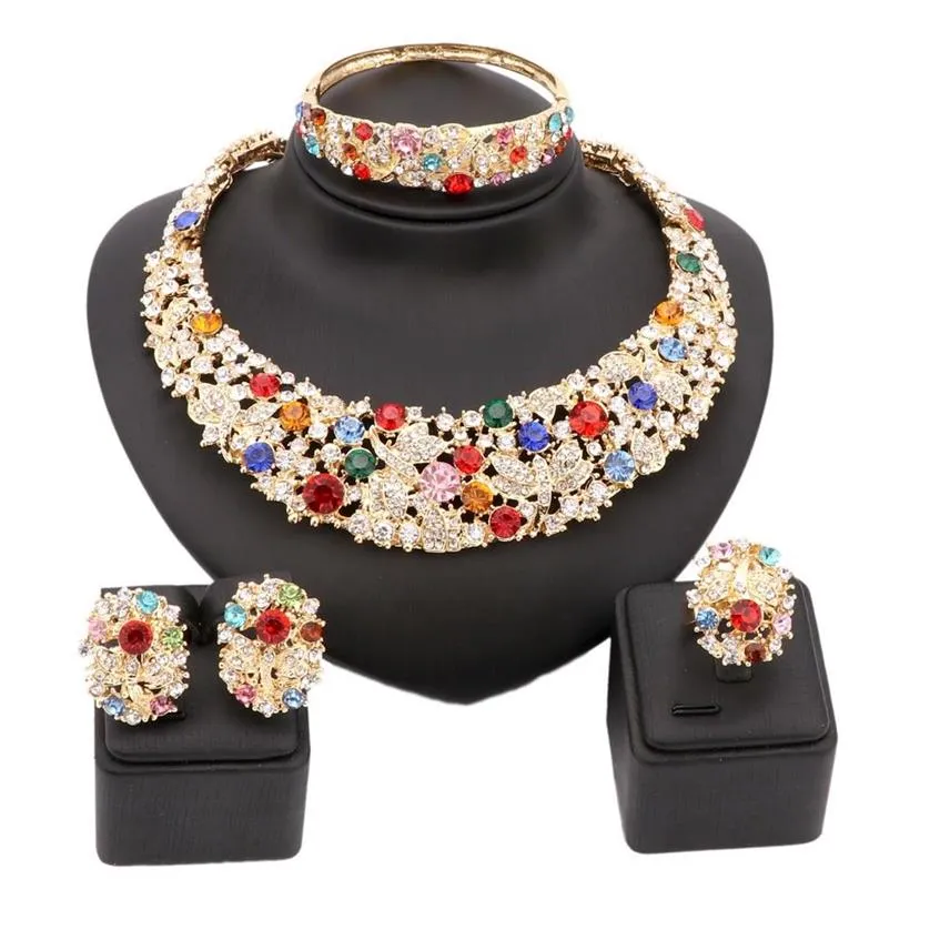 Femmes fête de mariée fine strass coloré perles africaines ensembles de bijoux pour fête de mariage dîner robe accessoires bijoux Sets341o