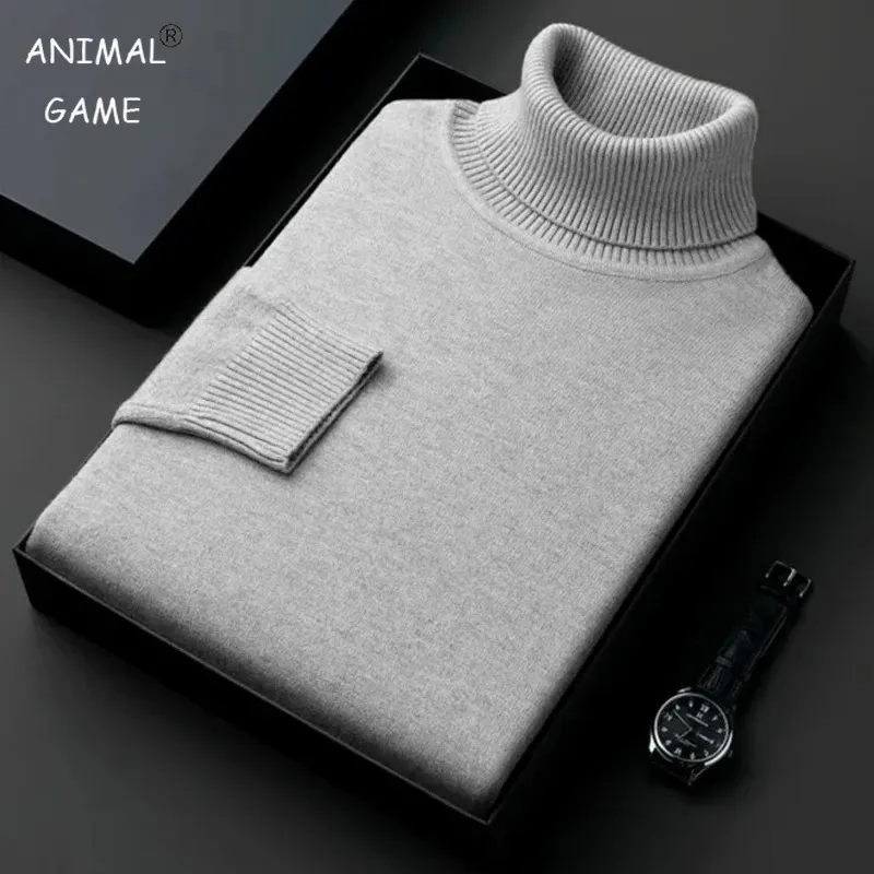 Mens Sweaters anti pilling sports shirt highquality knitted turtle neck ultrathin fitting long sleeved floral solid color mens clothing 231215