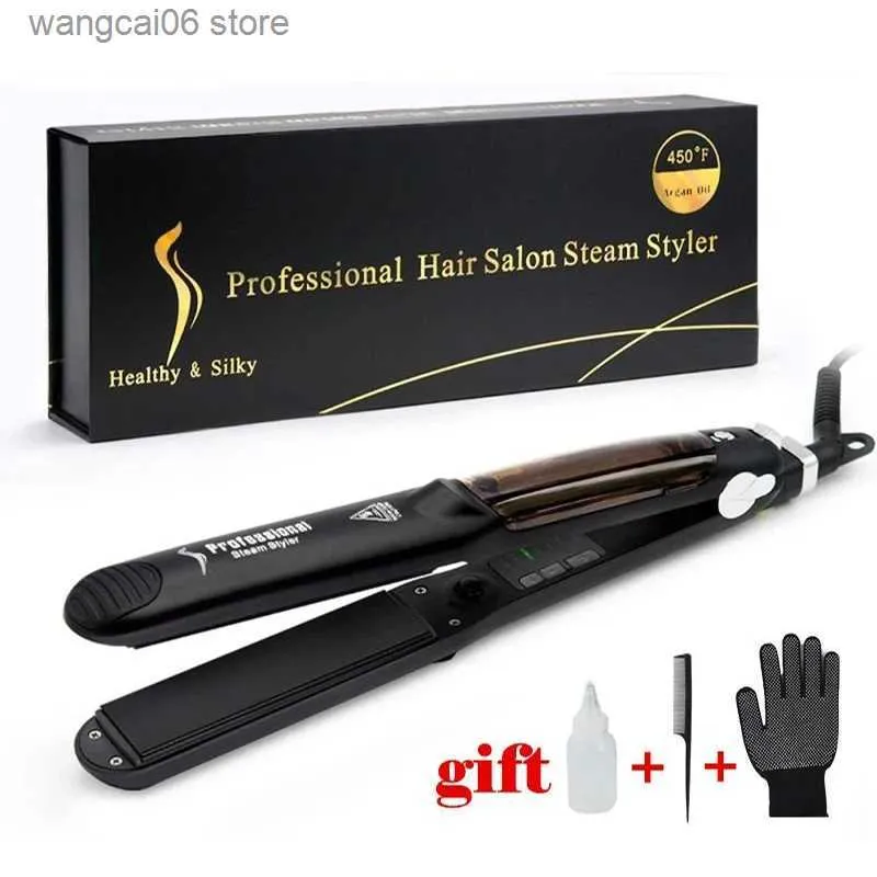 Hair Curlers Straighteners 2 In 1 Professional Steam Hair Straightener Curler Fast Heating Tourmaline Ceramic For Salon Vapor Flat Irons Styling Tools T231216