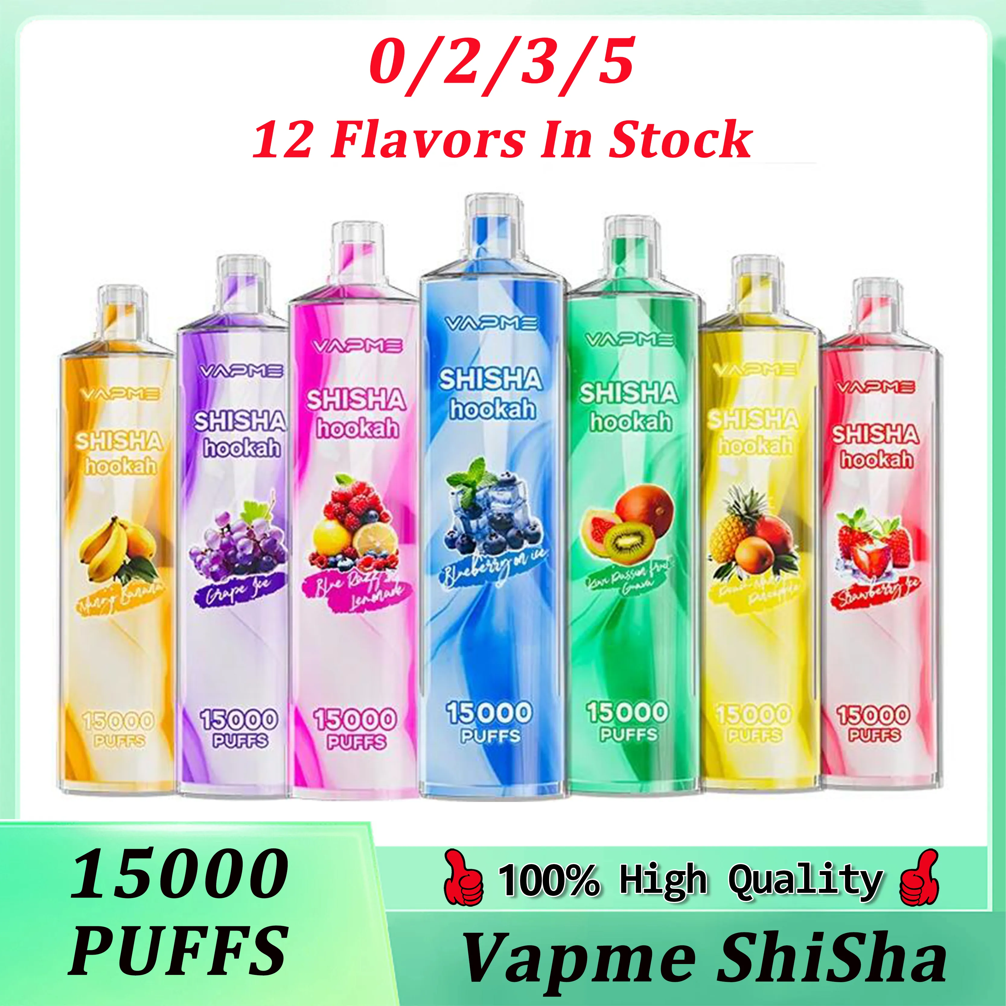 Original VAPME SHISHA 15000 Puffs E-cigarros descartáveis 12 sabores 650 MAh Bateria recarregável 24Ml Pod pré-preenchido Kit de vapor grande Controle de fluxo de ar VS JNR 12000