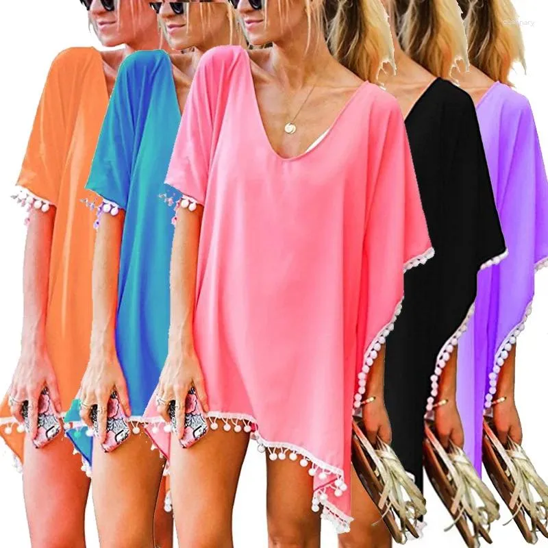 Damskie odzież kąpielowa 2023 Wiosna lato nadmorska wakacyjna bluzka na plażę swobodny oddychający stały kolor szyfonowy spódnica kobiet