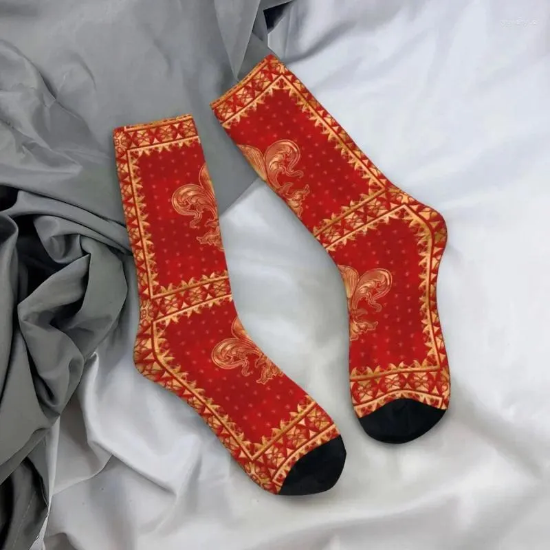 Men's Socks Autumn Winter Retro Women's Fleur-de-lis Ornament Luxury Red Non-slip Skateboard