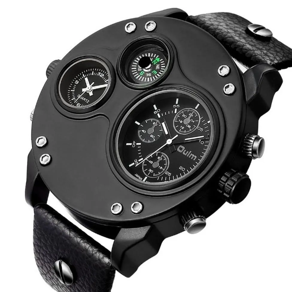 Oulm marka gładka gwiazda celebrytka jakość kwarcowa zegarek kompas męskie zegarki podwójna strefa czasowa duża tarcza męskość zegarek na rękę 263c
