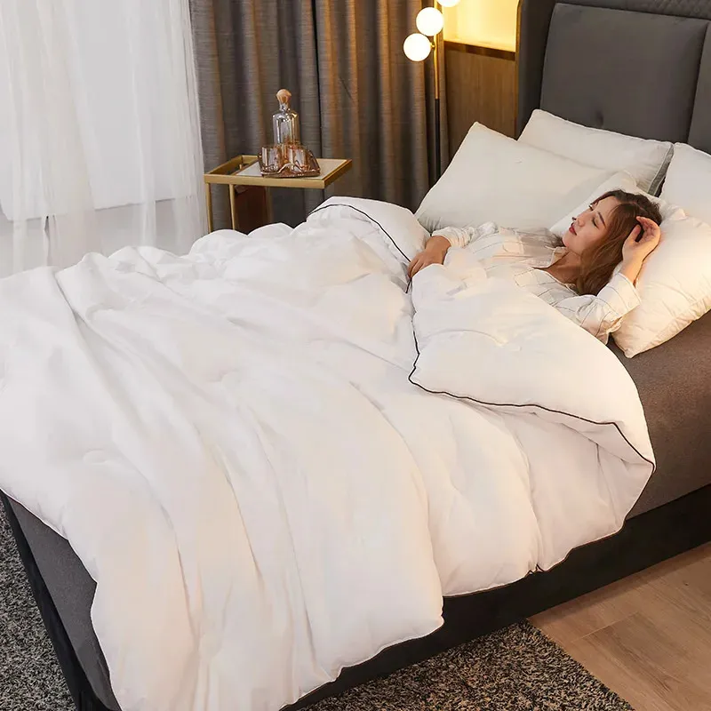 Comforters يضع كارا كارل 100 ٪ طبيعية التوت الحرير المعزي الملك الملكة التوأم الصيف حشو الحشو الشتاء دافئ بطانية واحدة زوجين السرير لحاف 231215