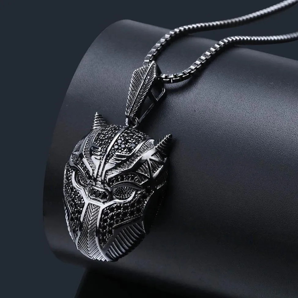 Collier avec pendentif masque noir de dessin animé glacé, Micro pavé en Zircon noir, bijoux de charme pour hommes et femmes, cadeau 178C