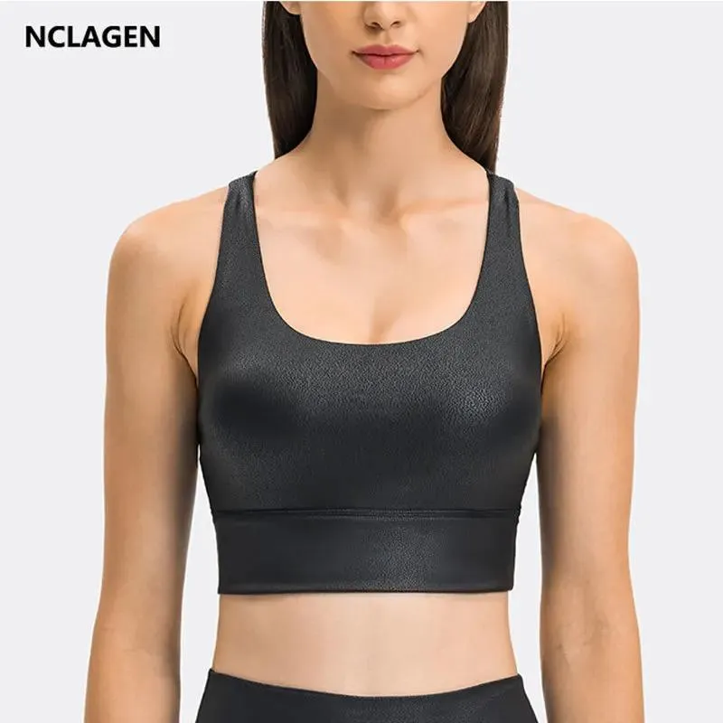 Set Nclagen Spor Sütyen Cross Sırt Şok geçirmez Yüksek Destek Fitness İç çamaşırı Kadın Spor Salonu Top Pushup Mat Dermatoglif Yoga Bluz