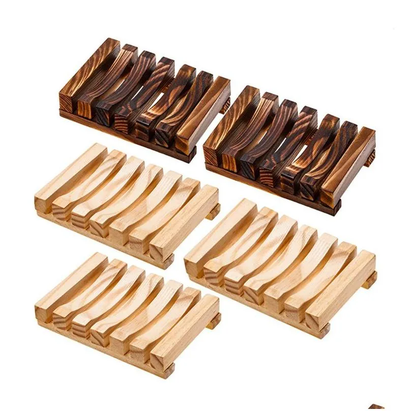 Soap Dishes Natural Bamboo Wooden Plate Tray Holder Box Case Shower Hand Washing Soaps Holders Drop Delivery Home Garden Bath Bathroom Dhfb1