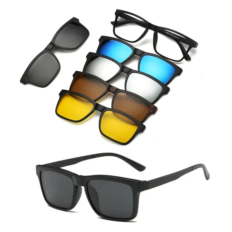 Mode Sonnenbrillen Rahmen Mode Optische Brillengestell Männer Frauen Mit 5 Clip Auf Sonnenbrille Polarisierte Magnetische Gläser Für Männliche Myopie Brillen RS159 231215