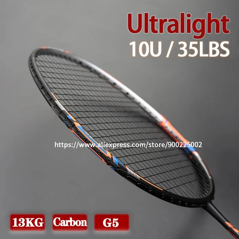 Badminton Rackets 100% Full kolfiber Strung Badminton Rackets 10U spänning 22-35 kg 13 kg Training Racquet Speed ​​Sports med väskor för vuxen 231216