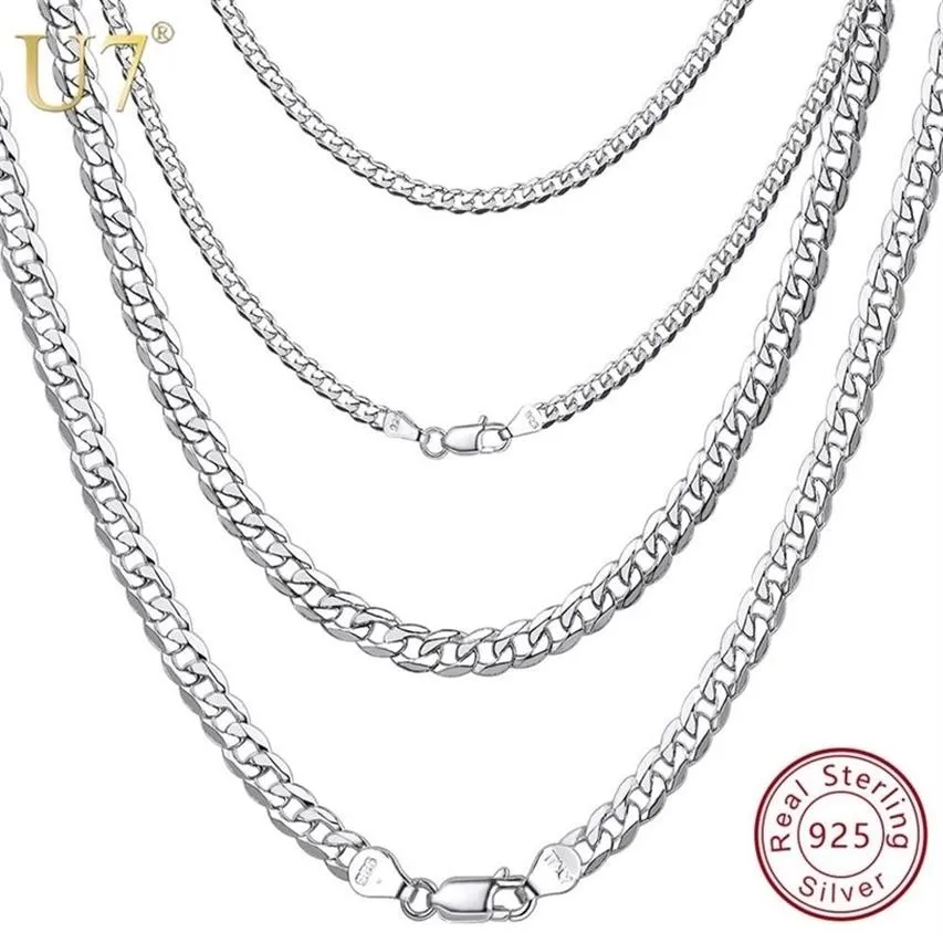 U7 Solid 925 Sterling Silver Chain for Men Women Teen smycken italienska figaro kubanska trottoarkedjor Layering Halsband SC289 220326208R