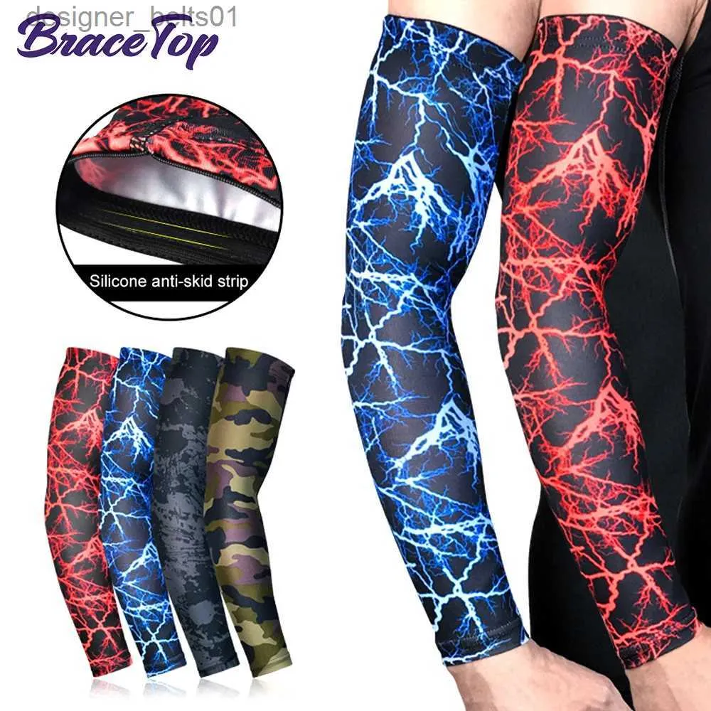 Sleevelet Arm Sleeves BraceTop 1 PC Kompression Sport Arm Sleeve Basketball Radfahren Arm Wärmer Laufen Tennis UV Sonnenschutz Volleyball Bands menL231216