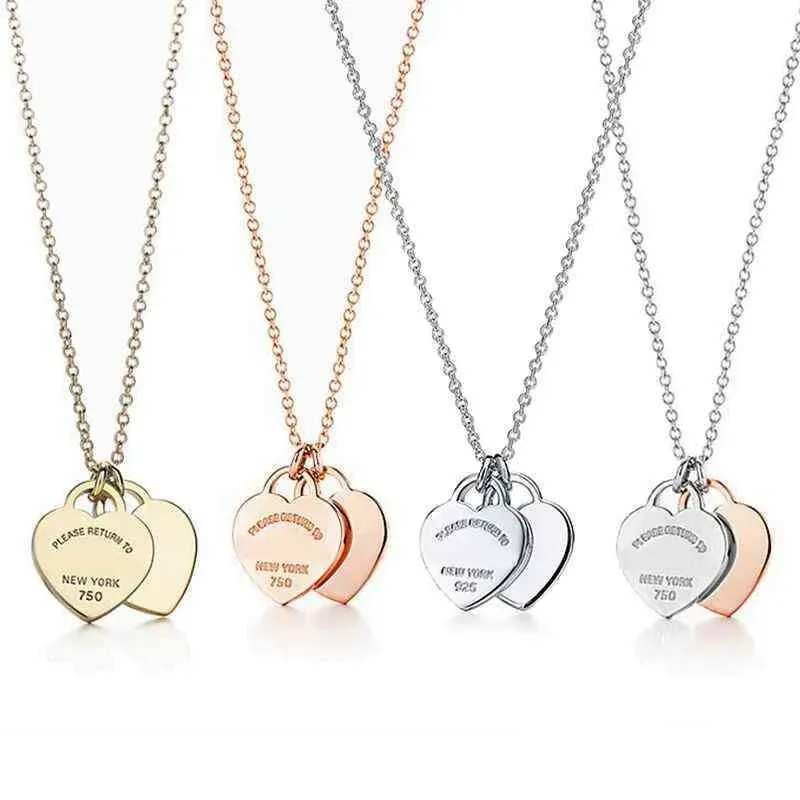 Classic 925 Sterling Silver Necklace Double Heart Pendant Man Women Party Wedding Jewelry High Quality Y220314