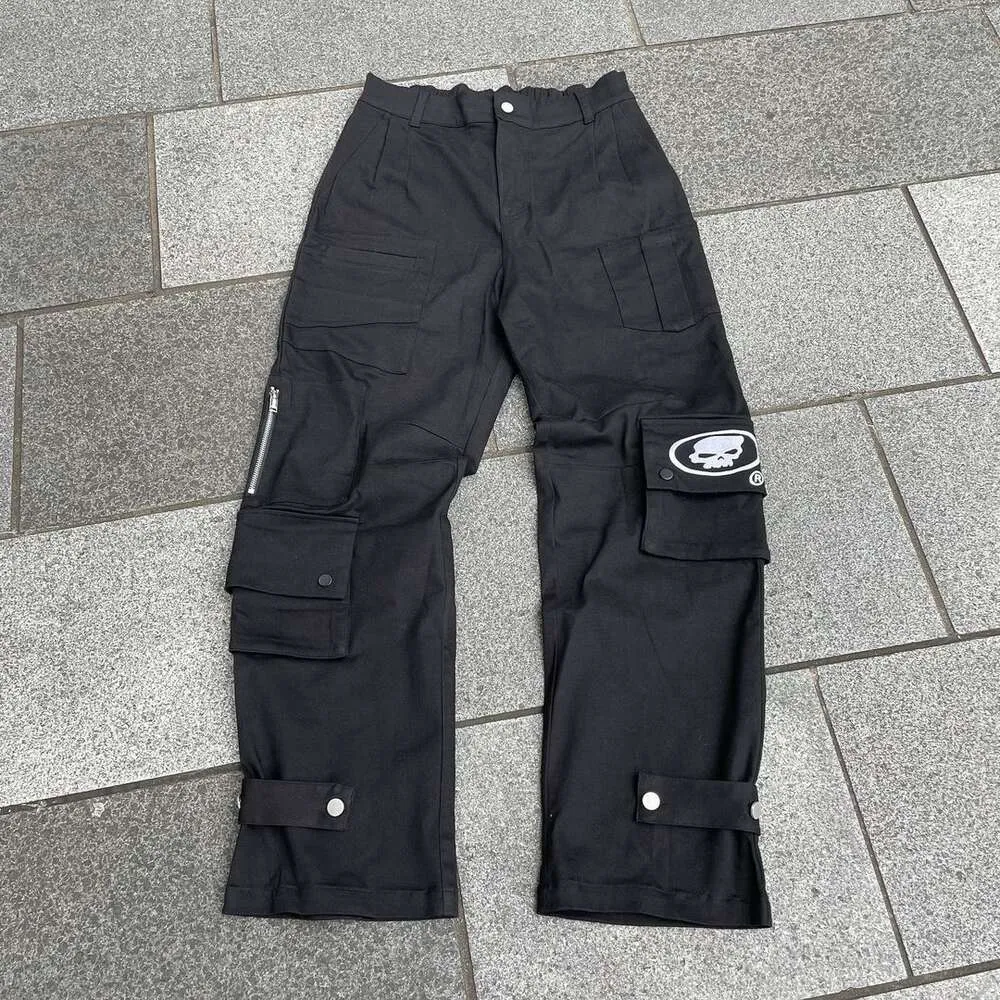 Cargo Haruku Hip Hop Skull Print Baggy Black Pants Joggers Men 2023 Nieuwe rock pocket brede been broek streetwear hot