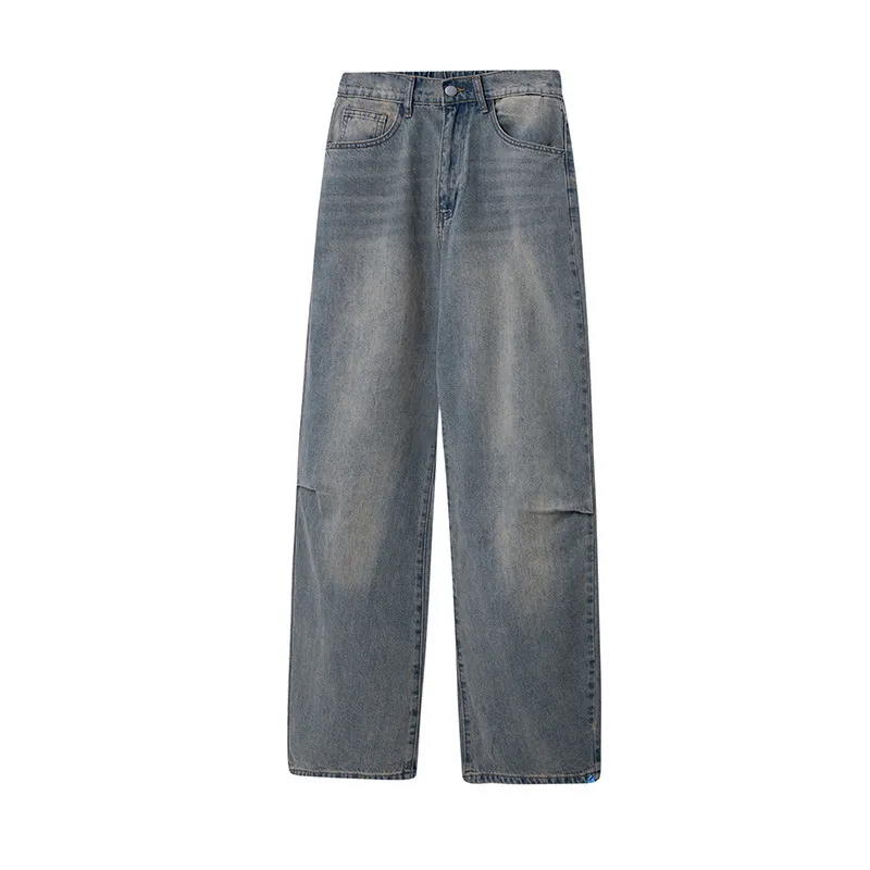 Trendiga casual raka benbyxor, ren bomullsens grundstil, ljusblå jeans, gatan mångsidig, vår/sommar ny stil