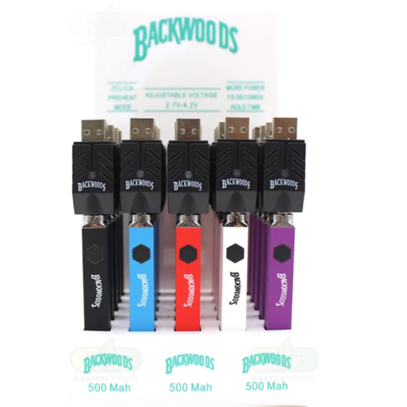 Cookies Backwoods بطارية رباعية 510 Thread 500mAh rechargeable قابلة للتعديل بطارية مسبق الجهد مع مربع العرض 24pcs/مجموعة مجموعة الجهاز