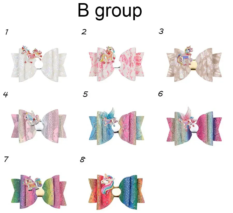 39 Styles Kids Girls Cartoon Horse Glitter Hairpins PU Leather Bow Knot Hairgrips Hairbow Hair Clips Bowknot Barrettes Ponytail Holder M3348