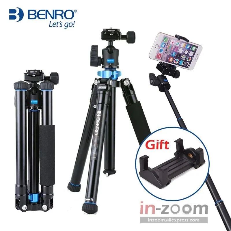 Accessories Benro IS05 Aluminum Alloy Tripod Kit Center Column Can be Selfie Stick Monopod for Smartphones Mirrorless Cameras Oversea Stock