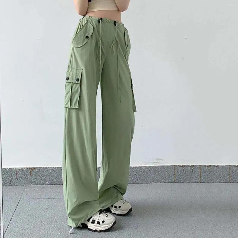 Womens Cargo Pants High Waisted Baggy Relaxed Fit Trousers Casual Jogger  Blench Parachute Pants Multiple Pockets