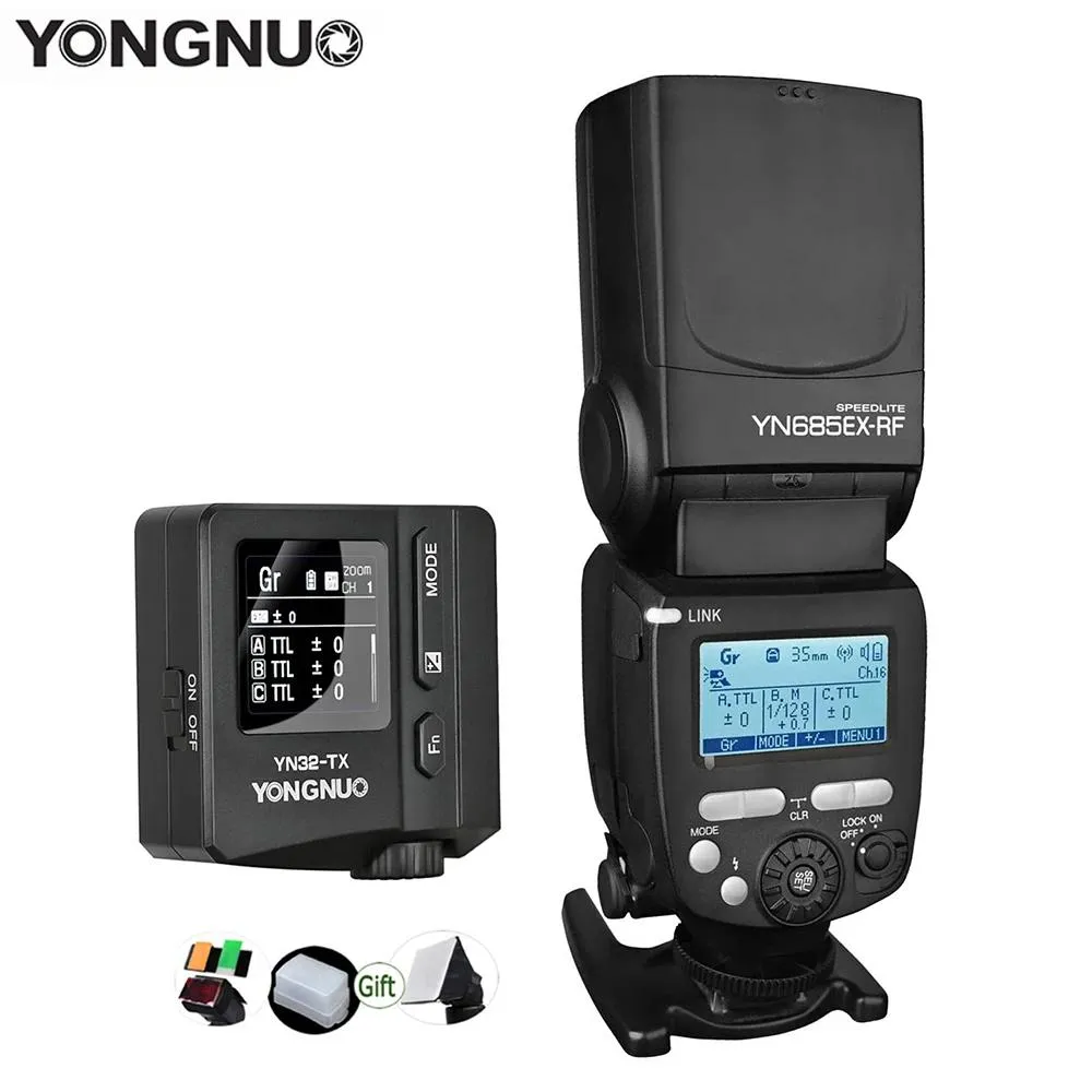 Piller yongnuo yn685exrf ttl hss speedlite 2.4g gn60 1/8000s yn685 yn32tx kablosuz tetikleyici için sony kamera f32m f60rm f60m flaş