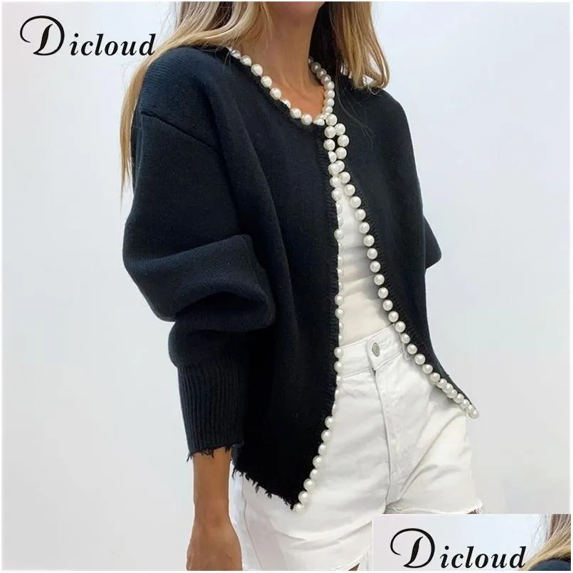 Women'S Sweaters Dicloud Elegant Pear Buttons Black Cardigans Women Autumn Winter Oversize Long Sleeve Fashion Ladies Knitted Jacket Y Dhqf2