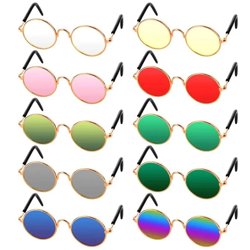 Lunettes de soleil 10 pièces lunettes de soleil pour chien chat lunettes pour animaux de compagnie drôles rondes Halloween lunettes de soleil pour chat en métal pour animaux de compagnie Hippie mignon chien chat fête accessoires de Cosplay