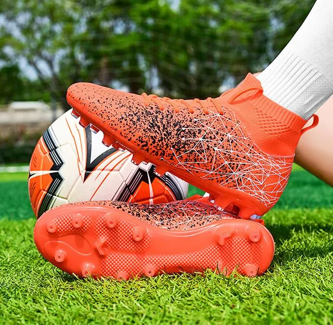 Młody wysoki top TF/AG Outdoor Sports Football Boots Mass Mass Mass Slip Trwne buty piłkarskie zawodowe obuwie treningowe