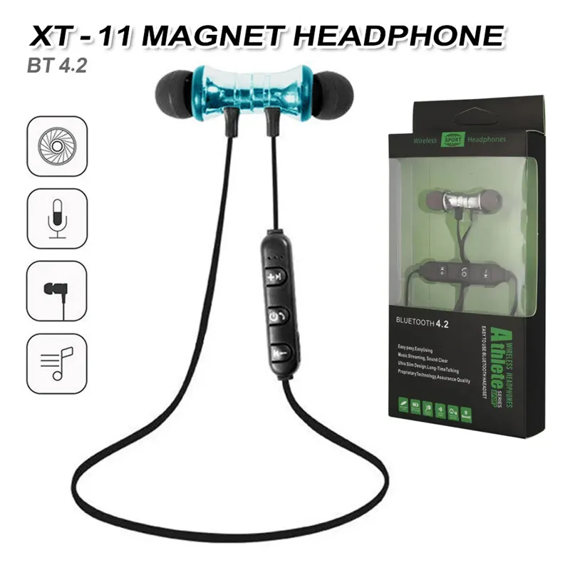 XT11 Bluetooth Kulaklıklar Manyetik Kablosuz Çalışma Spor Kulaklıkları Kulaklık BT 4.2 İPhone için MIPP MP3 Earbud ile Paketli Akıllı Telefonlar