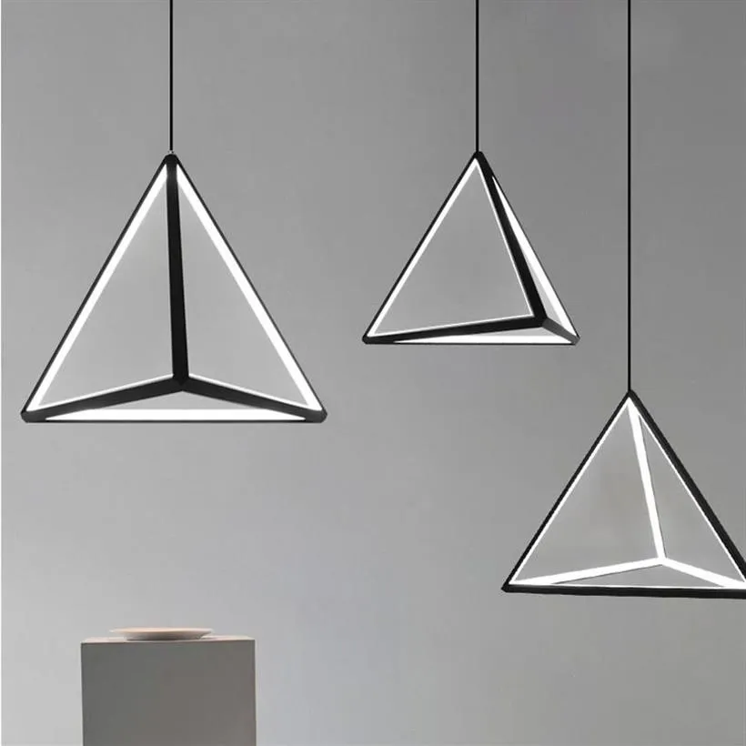 Moderne Led Pendentif Luminaire Nordique Noir Triangle Lampe Suspendue Cuisine Salon Salle à manger Chambre Maison Décor201M