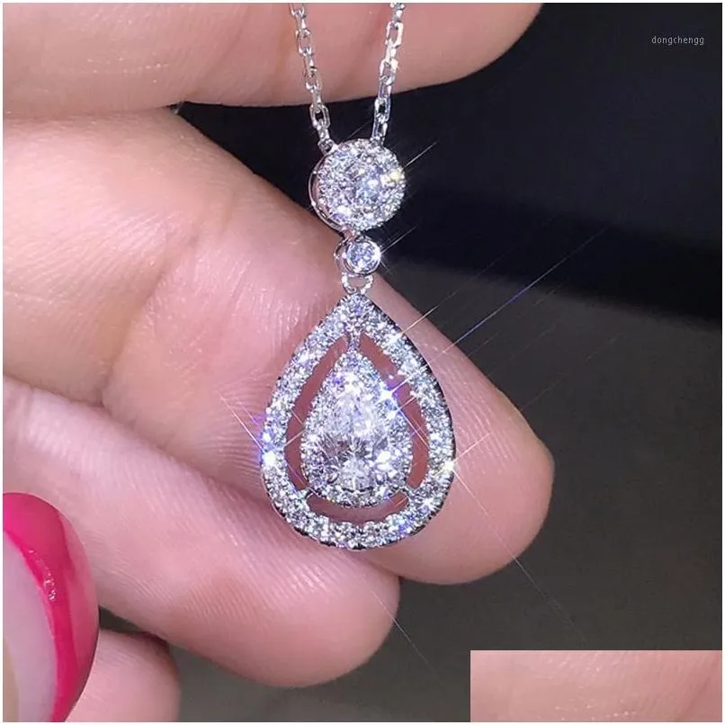 Pendant Necklaces Pendentif colliers Huitan luxe Sier couleur femmes collier de mariage Fl Zircon cristal tempérament doux accessoires St Dhysg