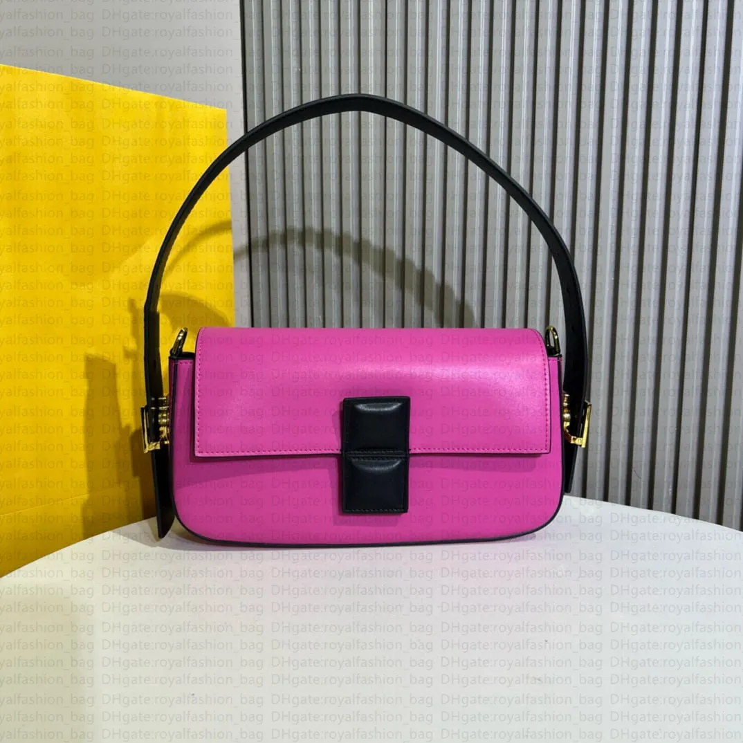 Bolsa de ombro de couro baguete elegante com fivela de metal e bolsa flip de designer em cores contrastantes, bolsa de moda clássica feminina