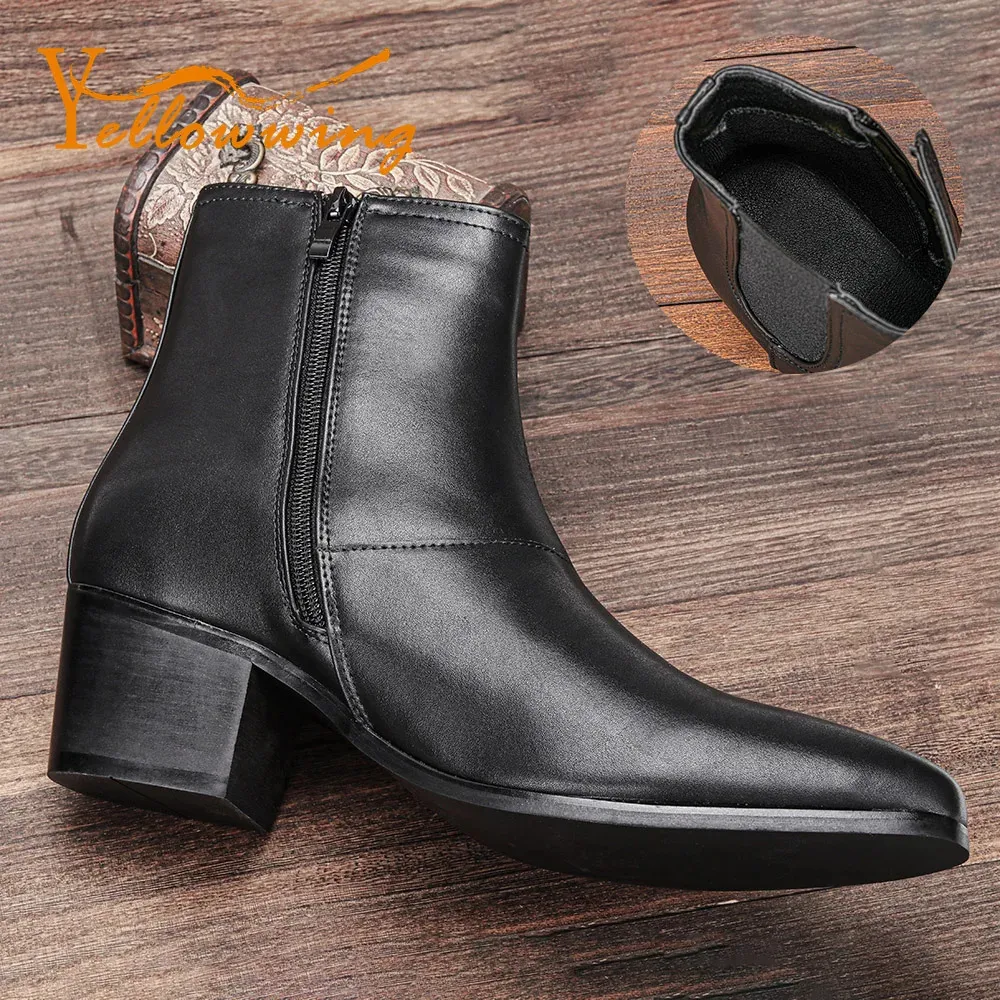 Boots Men High Heels Boots Brand Leather Ankle Boots Comfortable