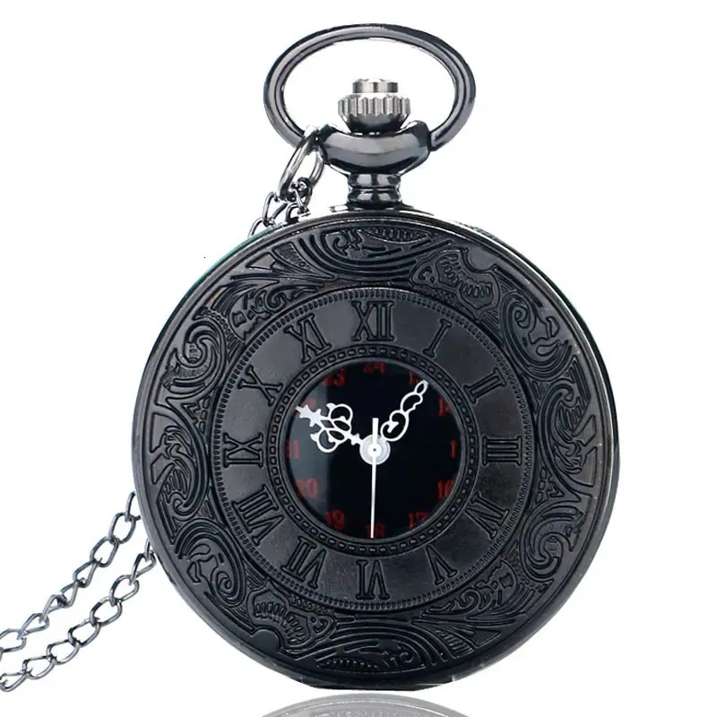 Zegarki kieszonkowe Vintage urok czarny unisex moda rzymska kwarc steampunk zegarek Women Man Naszyjnik z łańcuchem prezenty P427 231216