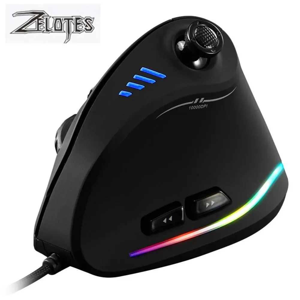 Рюкзак для вертикальной игровой мыши Zelotes, программируемая USB-проводная оптическая мышь RGB, 11 кнопок, 10000 точек на дюйм, регулируемые эргономичные геймерские мыши